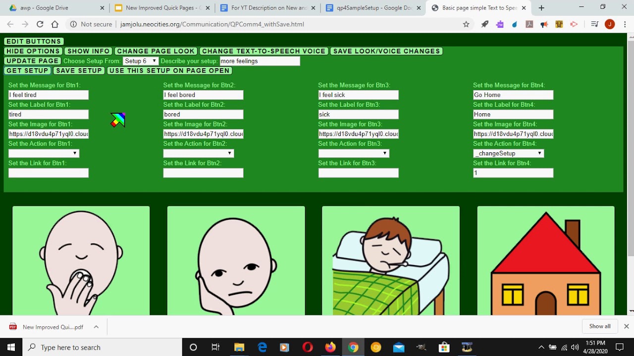 A Four Choice Editable Speech Generating Page - Improved