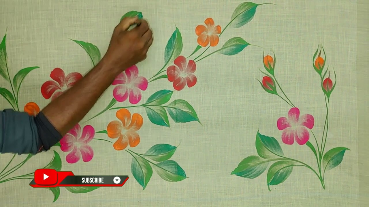 pink red orange colour Mandara flowers hand painting design ...