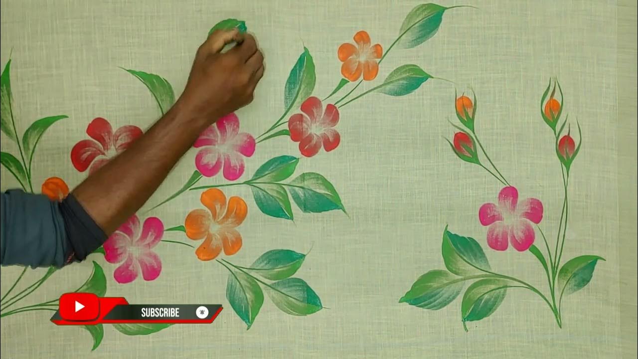 pink red orange colour Mandara flowers hand painting design ...