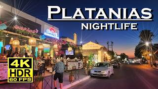 Platanias Crete Nightlife, Bars, Restaurants in 4K 60fps HDR (UHD) π The best places π Walking tour