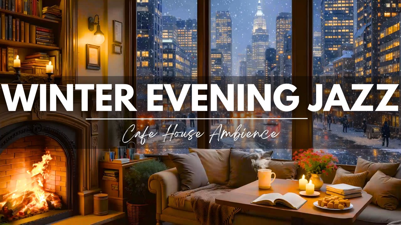 Winter Evening Jazz Music ☕ Cafe House Ambience with Fireplace Sound for Calm Focus