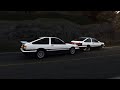 Takumis ae86 trueno 11000rpm vs watarus ae86 levin turbo initial d simulation