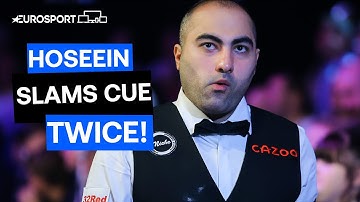 “The referee is telling him to calm down”| Hoseein slams cue down TWICE | Eurosport Snooker