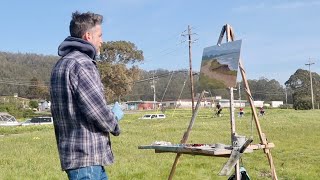 FIGURES in a LANDSCAPE plein air OIL PAINTING