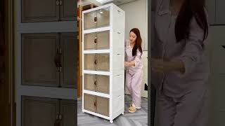 Plastic Storage Bins, 5-Tier Cabinet with Lids, Stackable Storage Containers with Magnetic Doors
