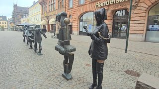 4k Granate Travelling sightseeing #Malmö city center, #Sweden, short coat, thigh high boots
