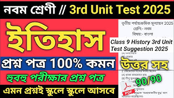 Class 9 History 3rd Unit Test Question Paper 2025 || Class 9 history 3rd unit test suggestion 2025