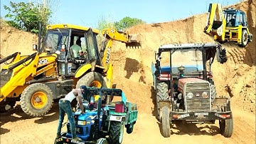 JCB 3dx Eco Machine Working Loading Mud in Trolley Eicher 380, Massey 241 Tractor । jcb cartoon