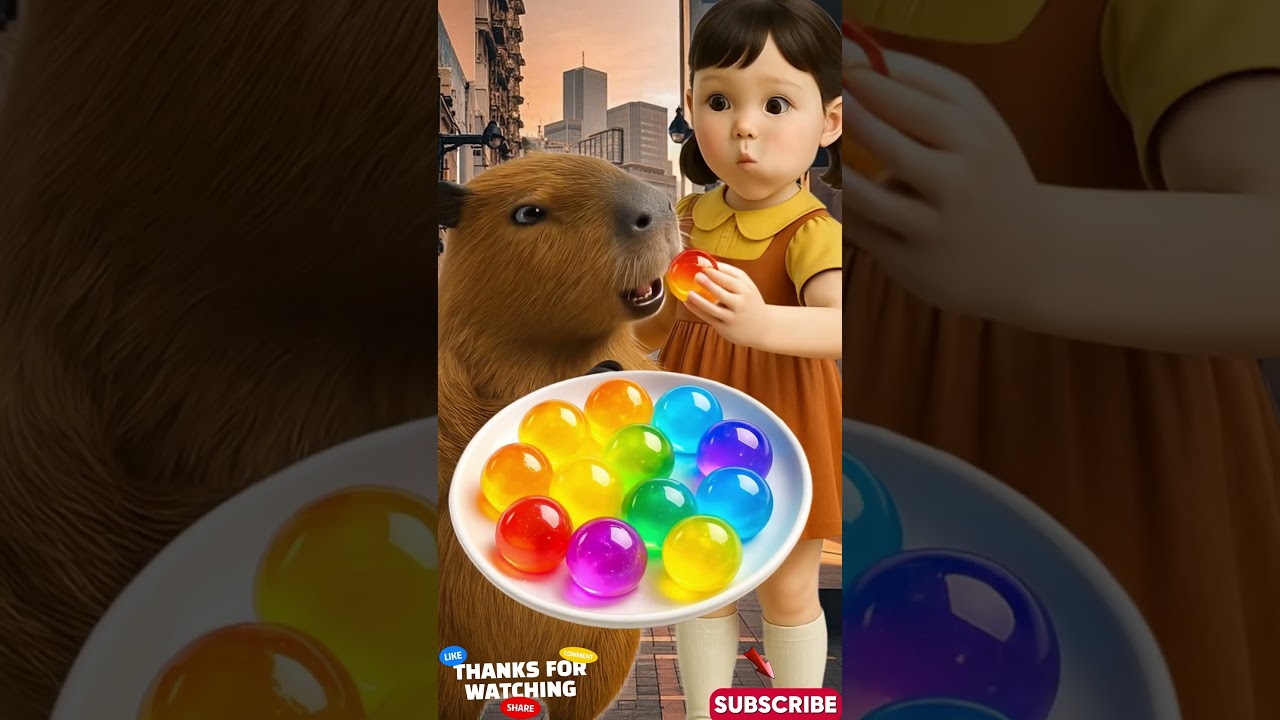 Rainbow Glittery Jelly Balls ASMR with Capybara and Girl 🍇✨ 
