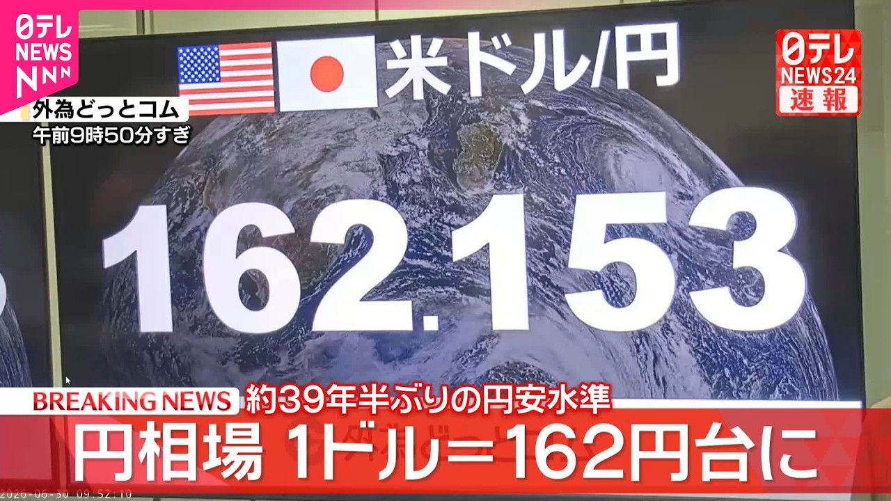 速報】為替1ドル＝162円 約39年半ぶり - YouTube