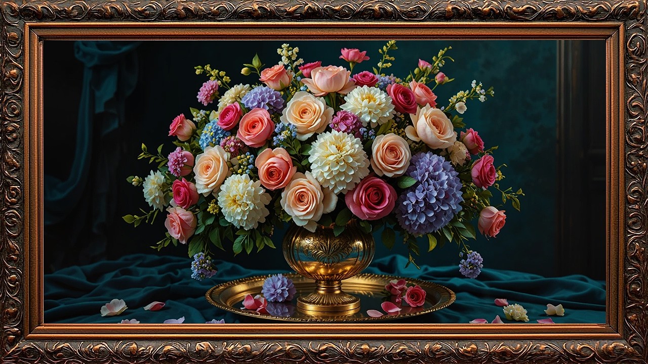 Luxurious Floral Masterpiece 🌹 Peonies & Hydrangeas in Gilded Vase | Baroque 4K Art