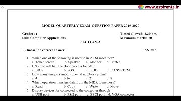 11th Computer Application Quarterly Model Question Paper 2019-20 | Pudukottai District | EM