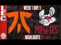 FNC vs MSF Highlights | LEC Spring 2021 W1D1 | Fnatic vs Misfits Gaming