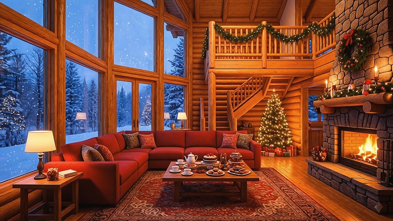 ❄️Relaxing Music by Fireplace  🔥Cozy Winter Ambience with Falling Snow 