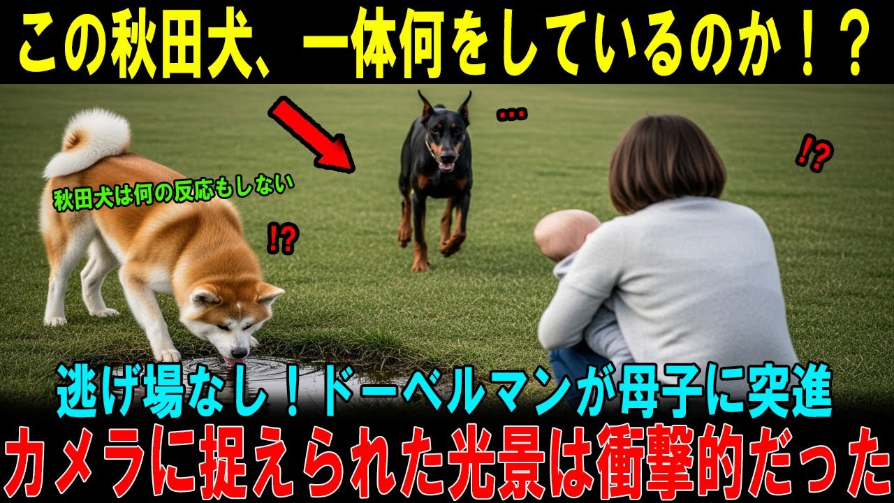 【海外の反応】この秋田犬は一体何をしているのか！？ドーベルマンが母子を襲う中で見せた衝撃の行動！外国人が言葉を失った理由とは #海外の反応  #海外の話 #海外の感動話  #秋田犬