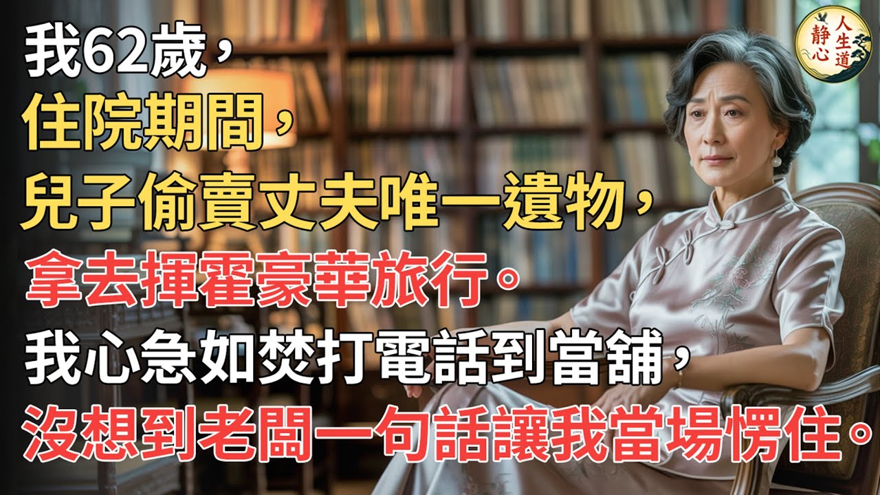 【我62歲】住院期間，兒子偷賣丈夫唯一遺物，拿去揮霍豪華旅行。我心急如焚打電話到當舖，沒想到老闆一句話讓我當場愣住。【靜心人生道】