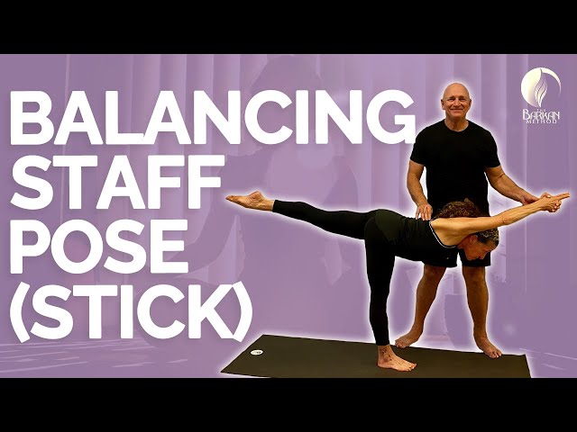 To perform Balancing Stick Pose: 1. Stand with your feet hip-width apa