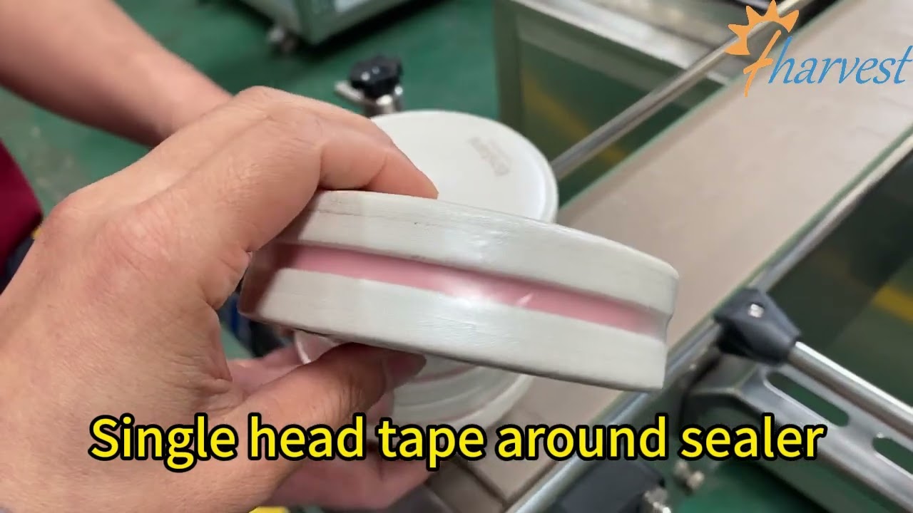 Fully auto single head round tin container tape sealing machine, Chocolate box taping sealer