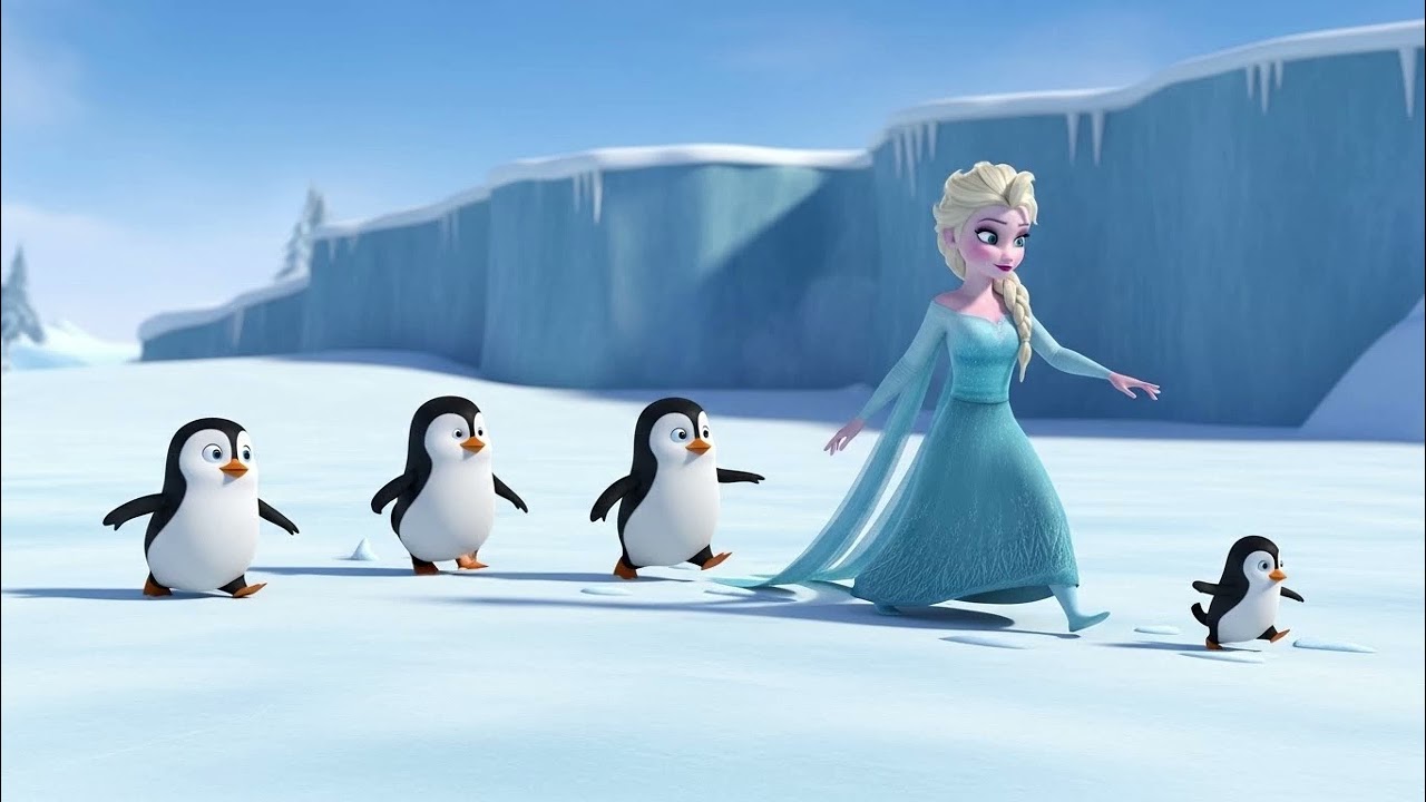 Эльза и пингвины маршируют | Детская песенка про катание на льду