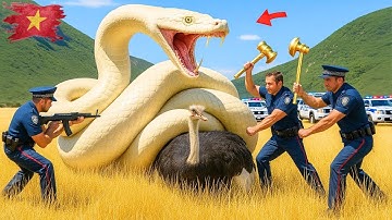 Đội cứu hộ khẩn cấp Anh hùng dũng cảm cứu đà điểu khỏi cuộc tấn công kinh hoàng của trăn khổng lồ