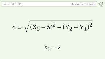 Find the distance between two points p1 (5,1) and p2 (-2,4): Step-by-Step Video Solution
