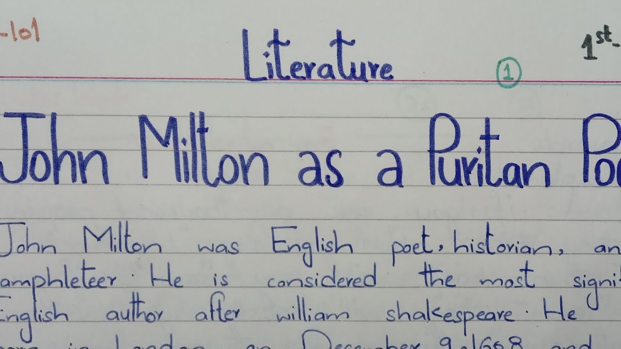 John Milton as a Puritan Poet Literature ENG101 Hand written notes Bs English 1st Sem PU