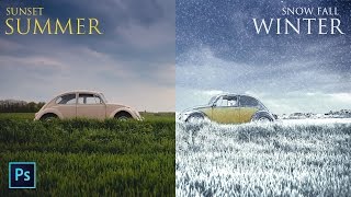 Summer to Winter Snow Photo Transformation - Create Snowfall Season Scene in Photoshop Manipulation