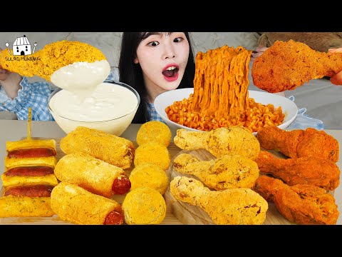ASMR MUKBANG| 직접 만든 불닭볶음면 뿌링클 양념치킨 치즈볼 먹방 & 레시피 FRIED CHICKEN AND FIRE NOODLES EATING