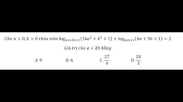 Cho a≫0,b≫0 thỏa mãn log_(4a+5b+1)⁡(16a^2+b^2+1)+log_(8ab+1)⁡(4a+5b+1)=2. Giá trị của a+2b bằng