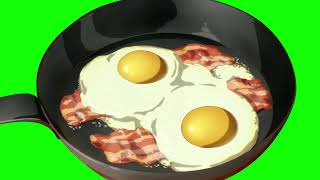 Frying Egg & Bacon in a Pan Animation with Sound Effect | 4K | Green Screen | Chroma Key