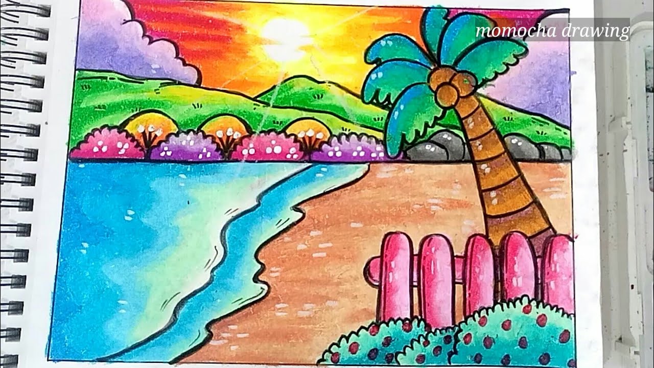 Pemandangan Pantai Cara Menggambar Dan Mewarnai Gradasi Warna