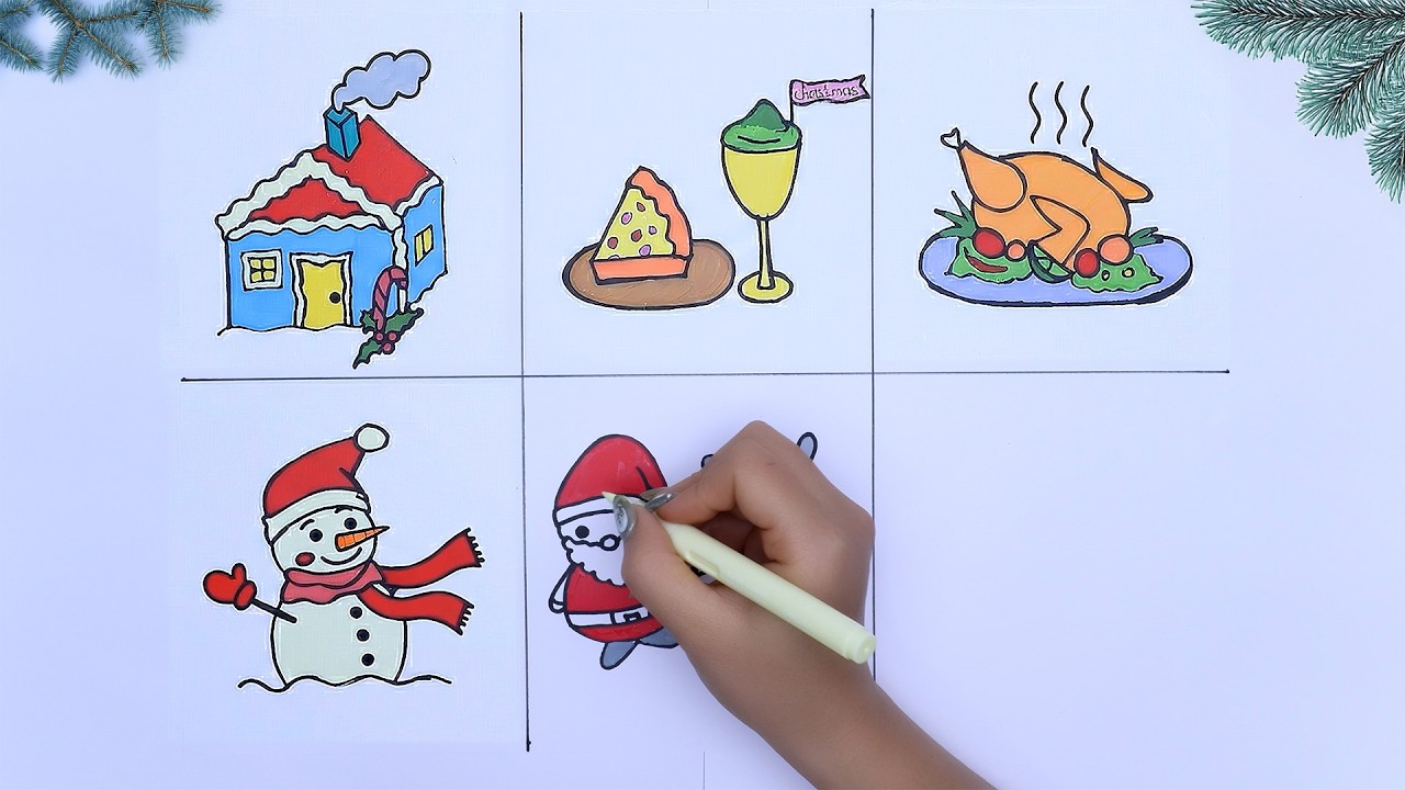 Drawing Snow House And Christmas Party 🎄❄️ Festive Winter Art | Christmas Drawing Video