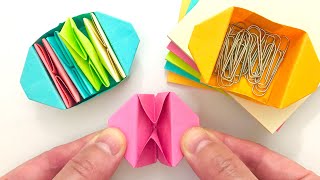 Easy Paper Box Craft, Sticky Note Origami Easy, No Glue / No Scissors, Origami Box, Postit Origami