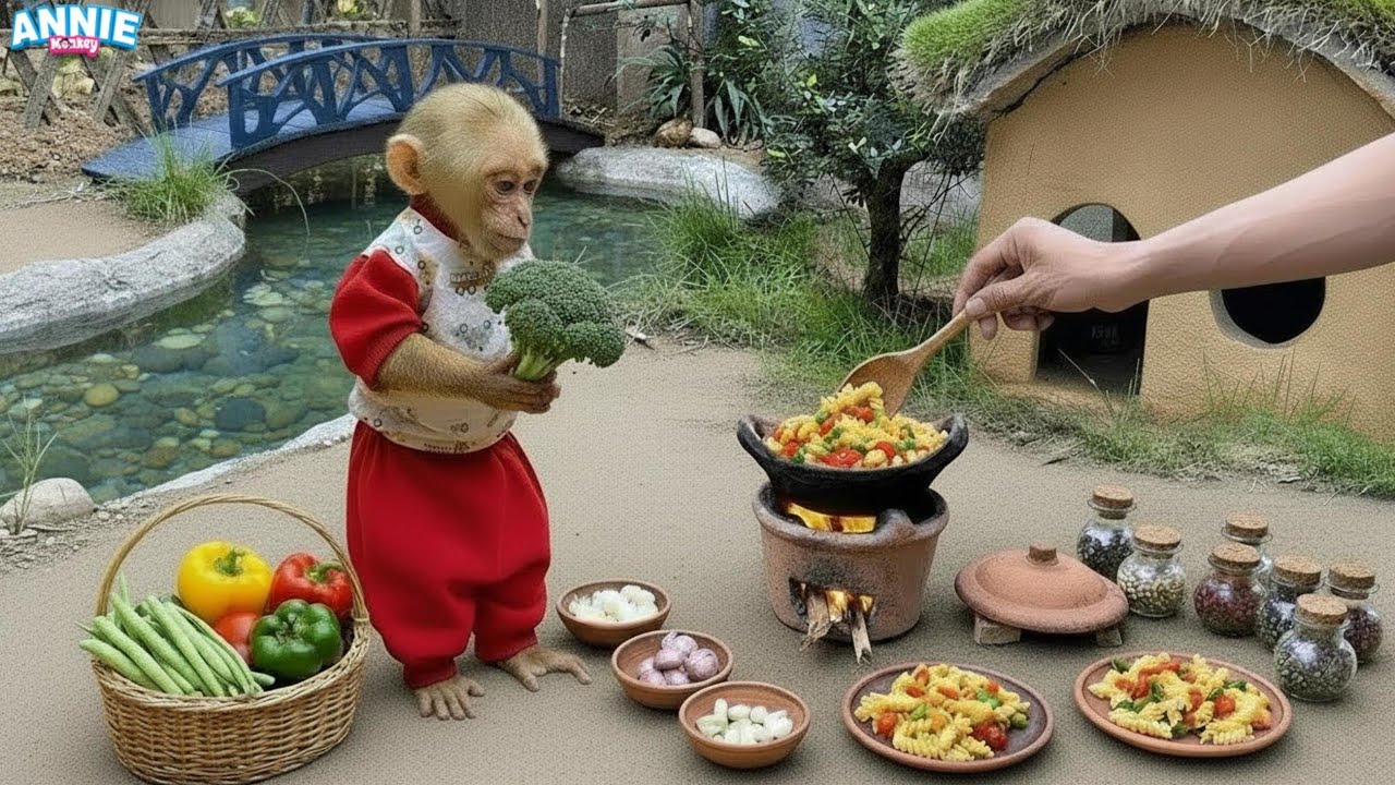 Farmer Annie harvests cauliflower and helps dad cook tasty noodles | Mini cooking