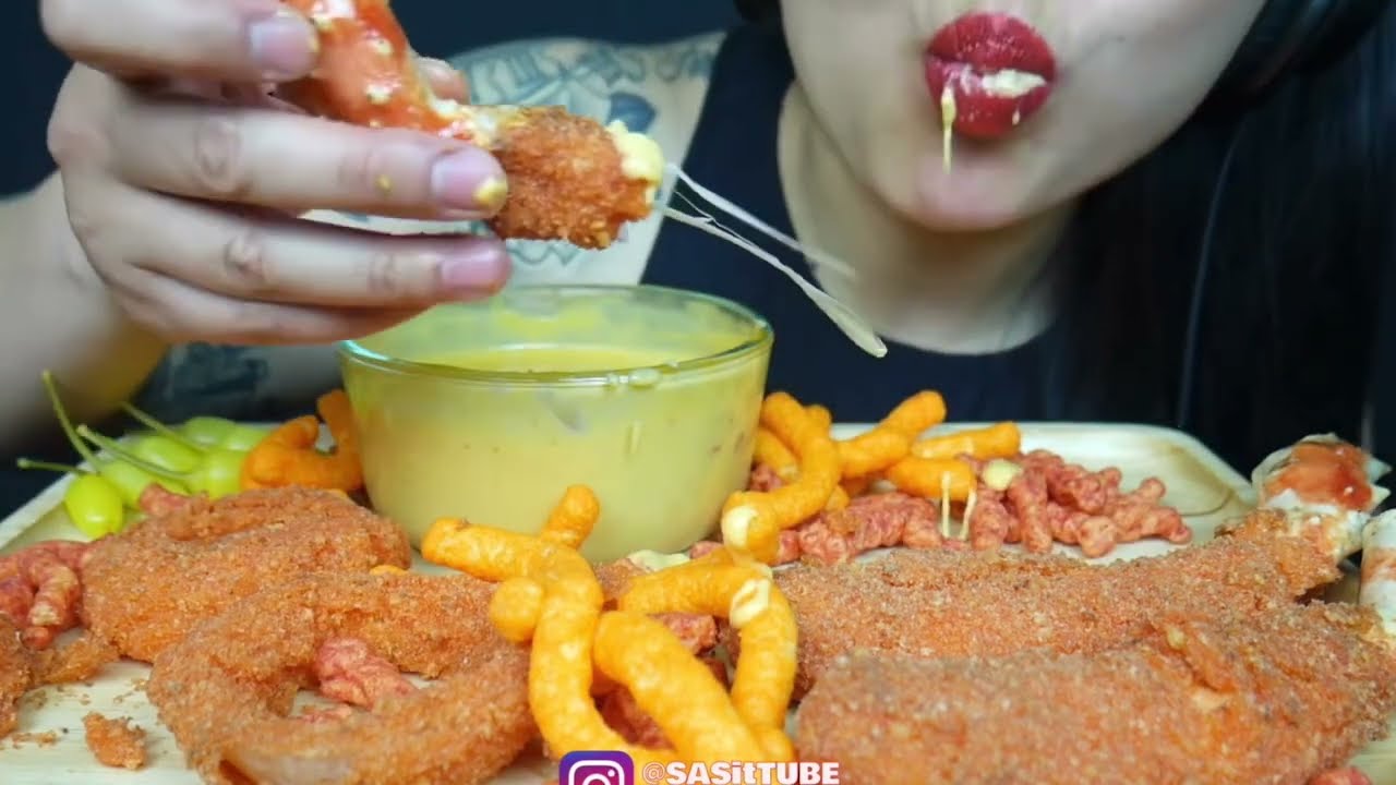 SAS ASMR *BITES ONLY* HOT CHEETOS KING CRAB, ONION RINGS + CHEESE SAUCE ASMR