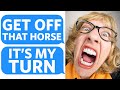 Entitled mother tries to force me off of my horse so her spoiled child can ride it  reddit podcast