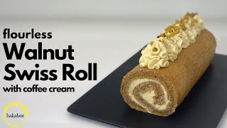 FLOURLESS walnut Swiss roll with coffee cream | How to make Swiss roll cake