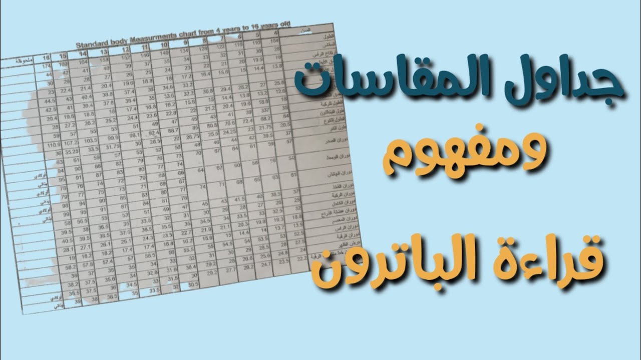 جداول المقاسات الكبار والاطفال وازاى اتعامل معاها لشغل براند  ومعنى قراءة الباترون ومسابقة العيد