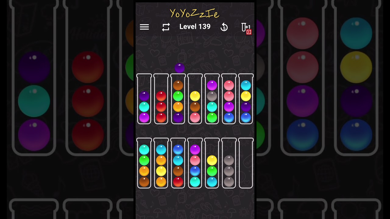 Ball Sort Color Water Puzzle Level 139 Walkthrough 🧪🔴🟡🟣, 