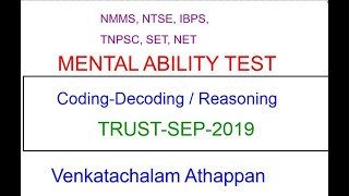 NMMS EXAM PAPER 2019-COACHING NTSE,TRUST MENTAL ABILITY TEST QNS CODING-DECODING