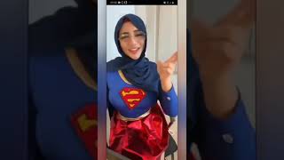 Sarrah Hijab Superman Costume Sexy Bigo Live Efsane Türbanlı