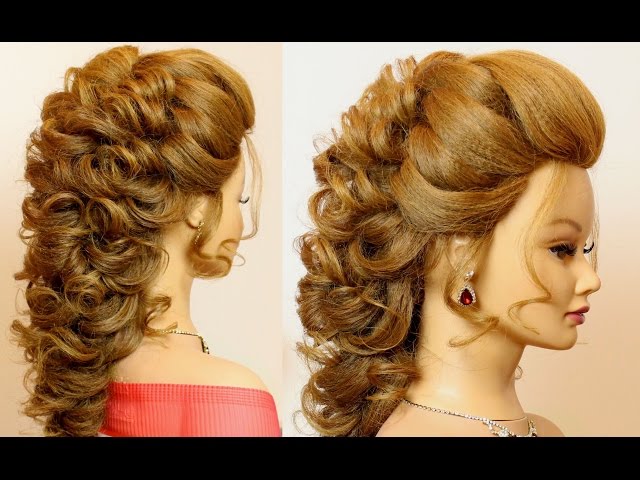 Prom bridal hairstyle for long hair with curls. Tutorial - YouTube