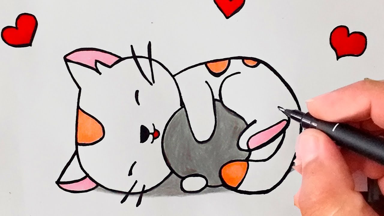 COMO DESENHAR UM GATO KAWAII DORMINDO 