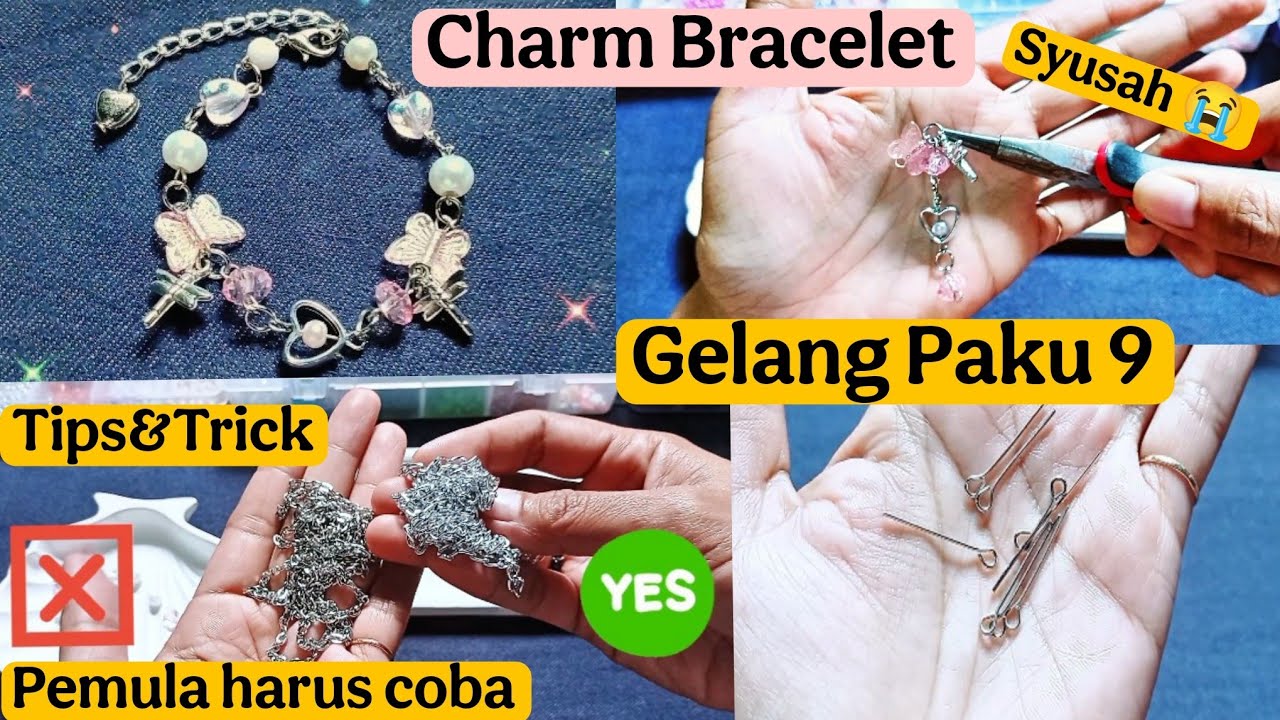Tutorial Gelang Manik dengan Paku 9/Eyepin Pemula | How to Make Charm Bracelet