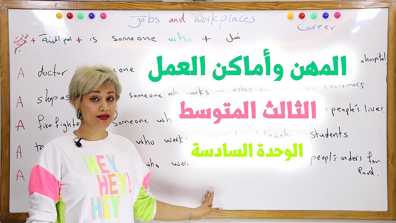 انكليزي - ثالث متوسط - الوحدة السادسة  -1 - تعريف المهن واماكن العمل work and workplaces