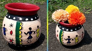 pot painting flower easy acrylic colour