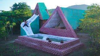 [Full Video]  Build Most Wonderful Mud Twin House,  Water Slide With Swimming Pool