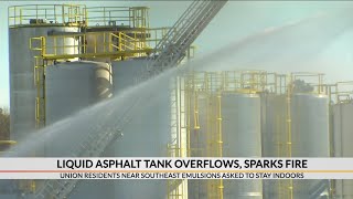 Liquid asphalt tank overflows, sparks fire in Union Co.