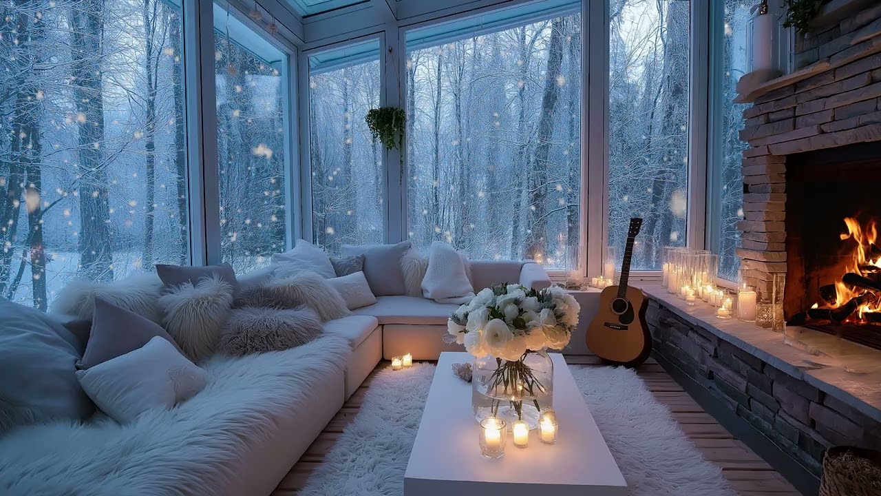 ❄️🔥 4 Hours Cozy Winter Piano | Fireplace Crackling & Snowy Forest Night for Deep Relaxation