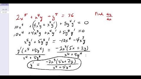 Calculus 30 2.7 Implicit Differentiation homework example